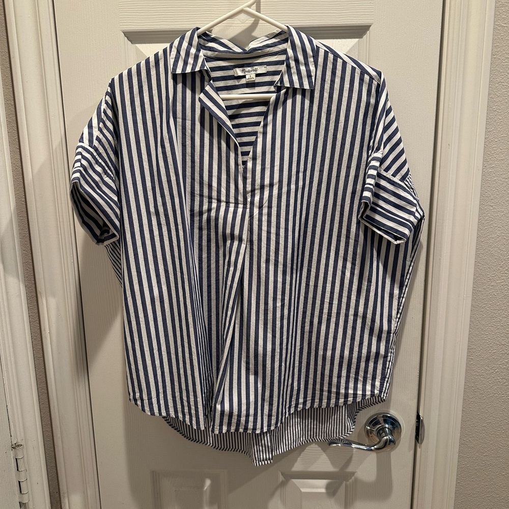 Madewell Navy and White Striped Casual Shirt